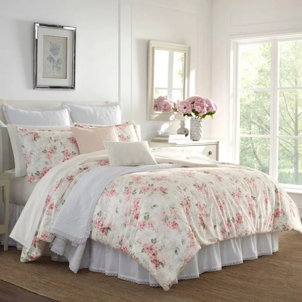 Laura Ashley Full/Queen Wisteria Comforter Set Blush ~ Charming NWT
